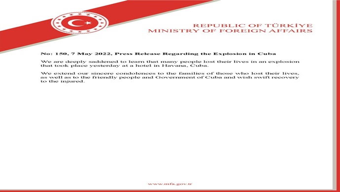 Press Release Regarding the Explosion in Cuba